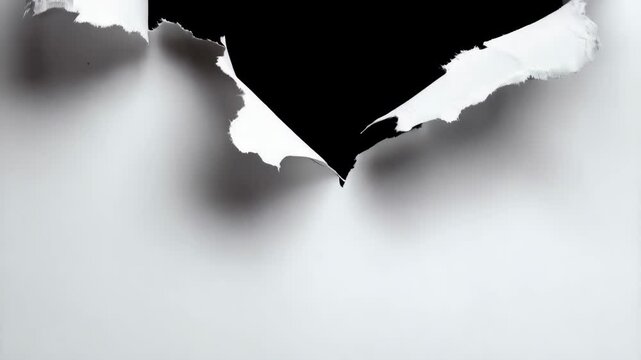 Dramatic white paper torn and ripped away revealing a dark void, abstract background conveying exposure, revealing, or uncovering secrets.