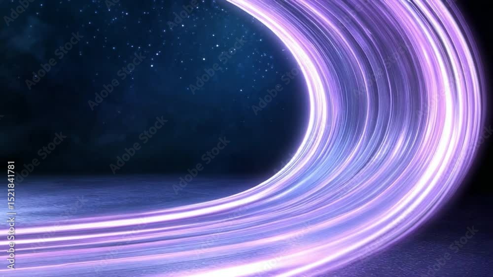 Poster Cosmic Flow: A captivating view of streaks of luminous, violet energy weaving across a cosmic void, hinting at unseen dimensions and celestial dynamism. 
