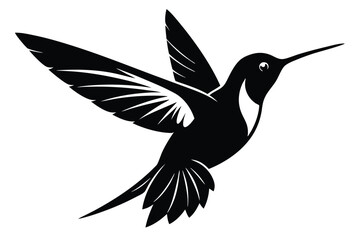Elegant Black and White Silhouette of a Hummingbird in Flight with Wings Extended