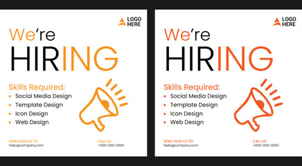 We are hiring job vacancy social media post banner design template with red color. We are hiring job vacancy square web banner design. Employee vacancy announcement
