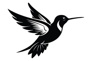 Black Silhouette of a Hummingbird in Flight with Intricate Wing Detail