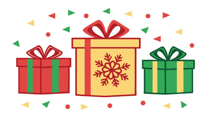 Festive christmas gift boxes illustration with a snowflake ornament and decorative elements