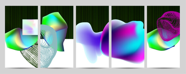 Set geometric colors fluid shapes eps 10. Flowing and liquid abstract gradient background for banner, poster or book. Vector design