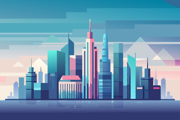 Obraz premium Abstract urban skyline illustration with towering skyscrapers and modern city architecture