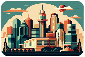 Obraz premium Vector illustration of an urban city skyline with buildings and towers