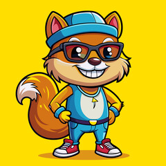 Cool Squirrel Vector – Funny Cartoon Animal Wearing Hat and Sneakers