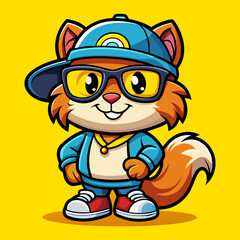Naklejka premium Cool Squirrel Vector – Funny Cartoon Animal Wearing Hat and Sneakers