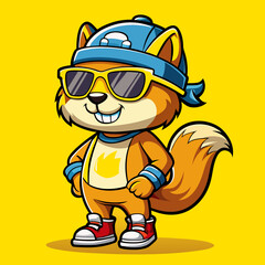 Cool Squirrel Vector – Funny Cartoon Animal Wearing Hat and Sneakers