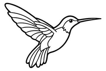 Simple Black Outline of a Hummingbird in Flight, Showing Wing Details and Beak