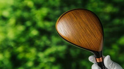 Wooden Golf Club Held Against Green Bokeh Background, Golf, Sports