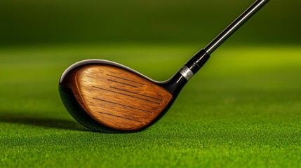Wooden Golf Driver on Green Grass, Golf club , Sport