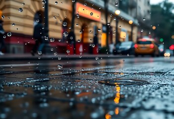 wet sidewalk with rain drops on it