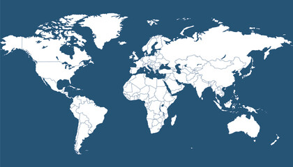 World map. Blue modern vector map. Silhouette map	