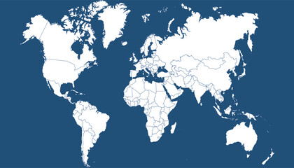 World map. Blue modern vector map. Silhouette map	