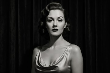 Timeless 1940s glamour portrait of elegant woman in classic dress