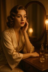 Glamorous reflection moment: vintage elegance with soft lighting