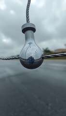 light bulb hanging from a wire with a sky background