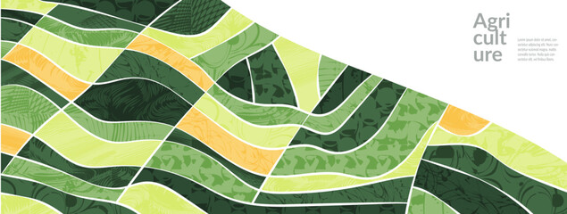 Spring background with green grass, summer vector landscape. Watercolor field pattern, meadow illustration of forest, hill. Organic minimal design, eco garden, vintage frame, countryside banner