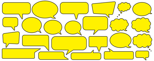 Obraz premium Speech bubble collection. Set of Yellow speech bubble icon vector. Comment box icon vector set. dialogue box silhouette vector set. Chat message template.Yellow Talk bubble. Yellow chat bubble icon .
