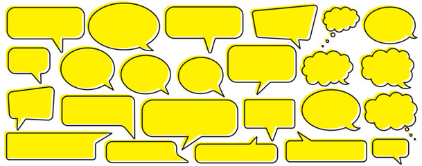 Obraz premium Speech bubble collection. Set of Yellow speech bubble icon vector. Comment box icon vector set. dialogue box silhouette vector set. Chat message template.Yellow Talk bubble. Yellow chat bubble icon .