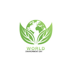 World Environment Day vectors with world map, housing,  turbine with green nature for greeting worldwide