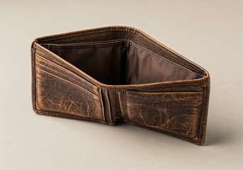 Empty wallet showing no cash inside on light background