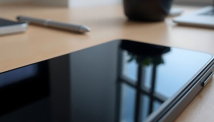 cell phone sitting on top of a wooden table