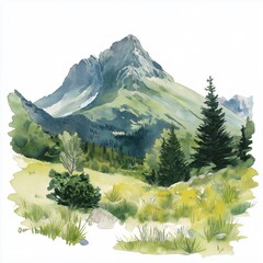Durmitor National Park. Durmitor National Park hand drawn watercolor illustration
