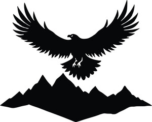 Silhouette of Eagle Soaring Over Ridge, Eagle Flying Over Mountain Ridge