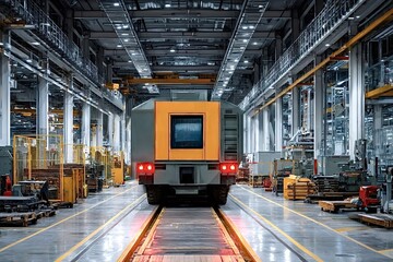Obraz premium Train under construction inside a modern production line in train factory