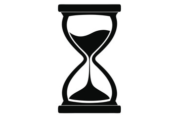 Black Silhouette of Hourglass with Sand Falling Through, Time Illustration Concept