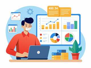 Fototapeta premium Small business manager tracking revenue and expenses using modern analytics tools and spreadsheet software