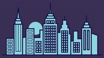 Naklejka premium Stylized cityscape silhouette featuring various buildings in a modern minimalist design
