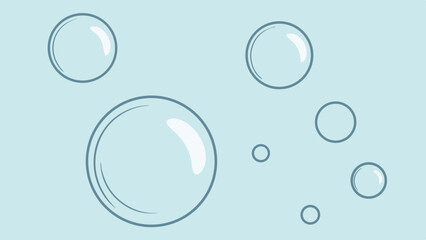 Transparent bubbles of varying sizes with white highlights on a light blue background