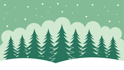 Fototapeta premium Winter forest landscape with snowfall and evergreen trees design element