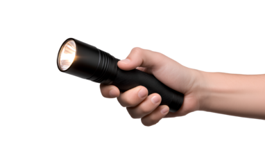 Pink t-shirt template for women, front and back view isolated on a transparent background - Hand holding an LED flashlight isolated on a transparent background