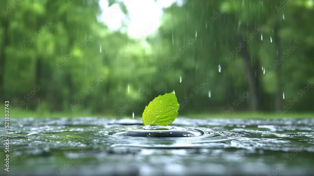 Poster ephemeral delight: a close-up captures a moment of pure tranquility, a single leaf gracefully floati