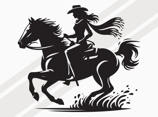 Fototapeta premium Cowgirl Riding a Galloping Horse Silhouette, Cowgirl SVG, Cowgirl Western Equestrian Art