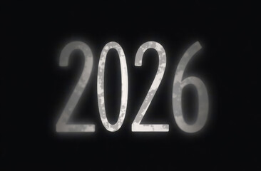 White inflated numbers 2026 on black background