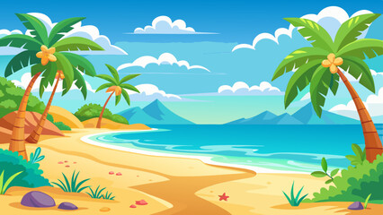 Obraz premium Tropical beach scene with palm trees, clean cutout
