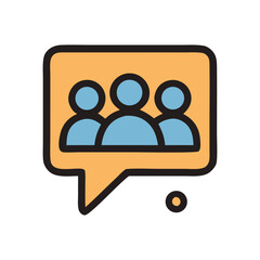 Speech bubble with three people inside, suitable for communication concepts, teamwork, brainstorming, diversity, social media, and marketing campaigns.