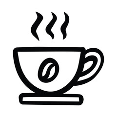 Coffee Cup with Steam and Hand Drawn with Black White Thick Lines