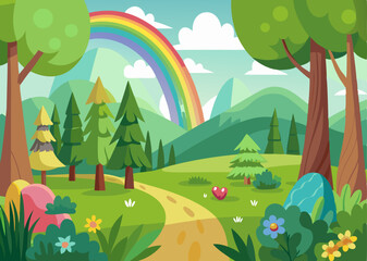 Obraz premium Magical rainbow forest landscape, clean cutout image