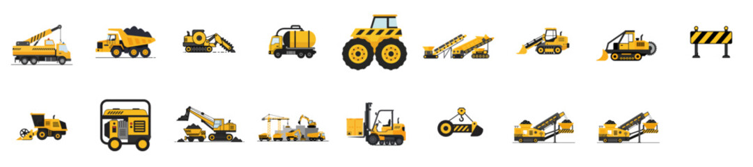 Heavy equipment icon pack for industrial, mining, and construction platforms

