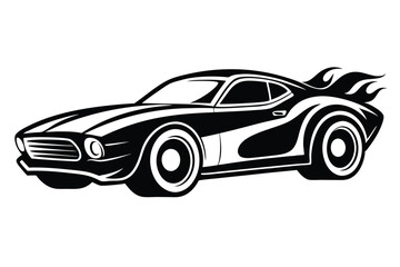 Fototapeta premium Stylized Black and White Illustration of a Muscle Car with Flame Design