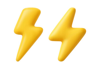 3D lightning. Yellow thunder bolt icon, electric charge symbol. Energy, danger and speed sign. Lightnings, light flash in cartoon soft render realistic style vector icons © Foxy Fox