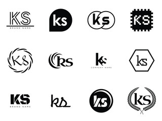 KS logo company template. Letter k and s logotype. Set different classic serif lettering and modern bold text with design elements. Initial font typography.
