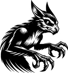 tattoo, vector, animal, illustration, head, black, tribal, symbol, logo, dragon, cartoon, design, mammal, wild, animals, art, wildlife, wolf, silhouette, horse, mascot, sign, nature, teeth, Chupacabra