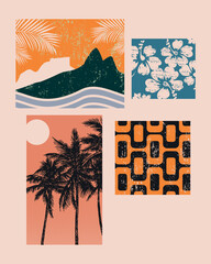Graphic style art featuring landmarks on the coast of Rio de Janeiro, Brazil.