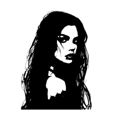 woman, face, hair, beauty, vector, illustration, fashion, lady, silhouette, art, head, sketch, lips, model, drawing, design, glamour, eyes, people, long, person, hairstyle, black, flower, style